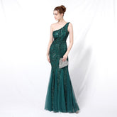Robe longue en queue de poisson à paillettes et à une épaule Emily